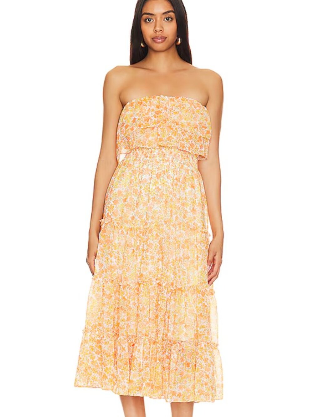 1.STATE Strapless Ruffle Maxi Dress Russett Crepe de Chine Size 3X NWT